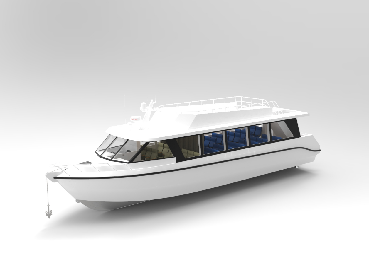 Barco de pasajeros catamar&aacute;n de 15 m (49 pies) para 120 personas, cubierta doble